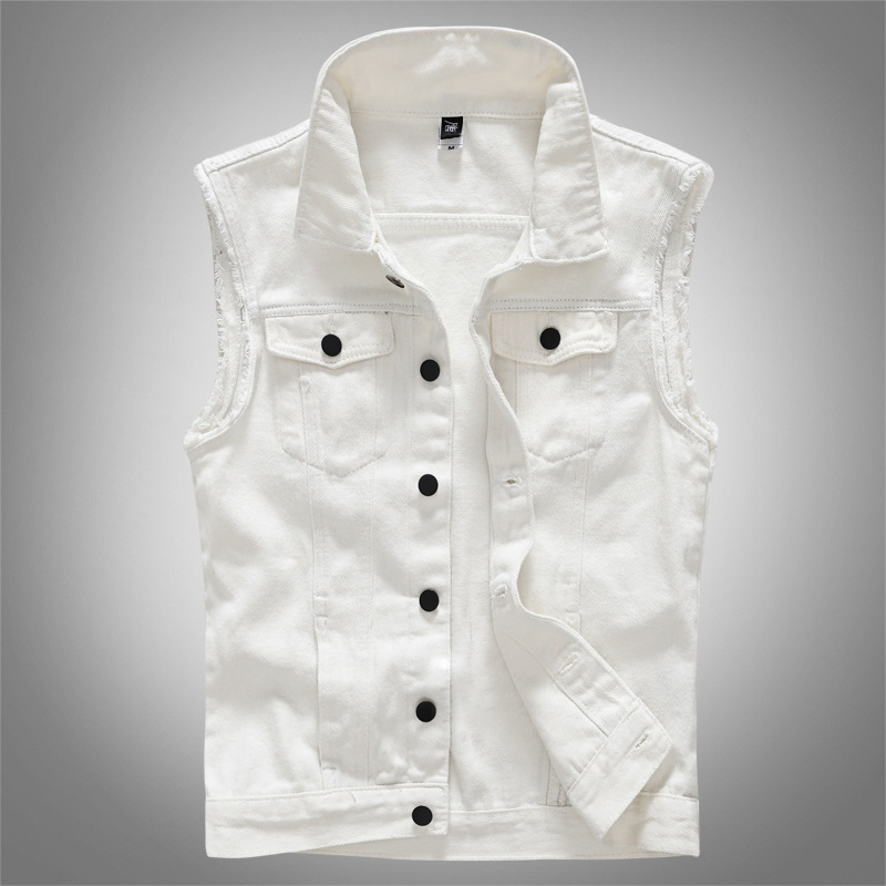 Spring and Summer trendy men's casual vest Korean style motorcycle slim white plus size Denim vest foreign trade waistcoat Spring and Summer trendy men's casual vest Korean style motorcycle slim white plus size Denim vest foreign trade waistcoat
