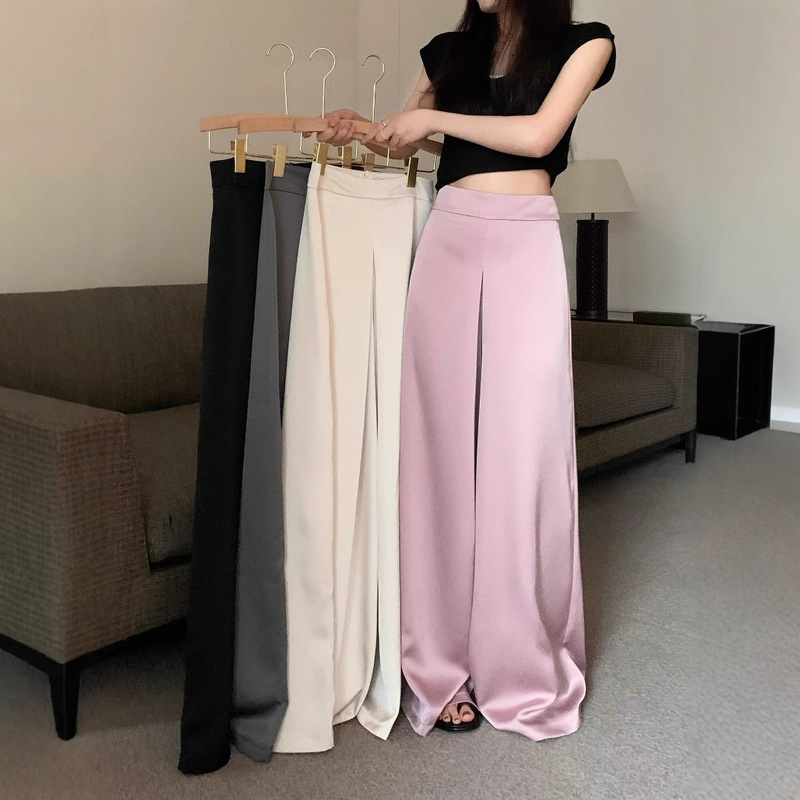High-End Acetate Pure Color Silky Satin Draped Casual Wide-Leg Pants 2025 Summer New High-Waisted Pants Floor-Length Pants High-End Acetate Pure Color Silky Satin Draped Casual Wide-Leg Pants 2025 Summer New High-Waisted Pants Floor-Length Pants