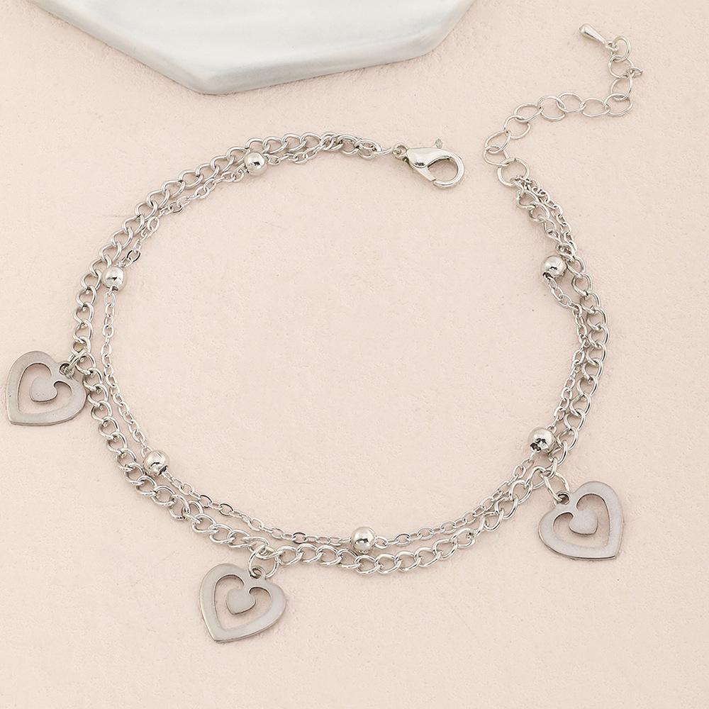 European and American Anklet Butterfly Pendant Metal Heart Hollow Double Anklet