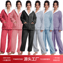 冬季加厚跨境独立站睡衣女外贸舒棉绒亚马逊家居服套装shein爆款