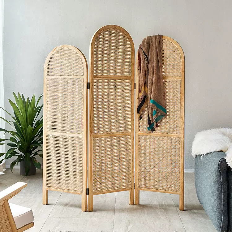 日式实木藤编屏风创意隔断墙可移动折叠折屏新中式小户型简约座屏