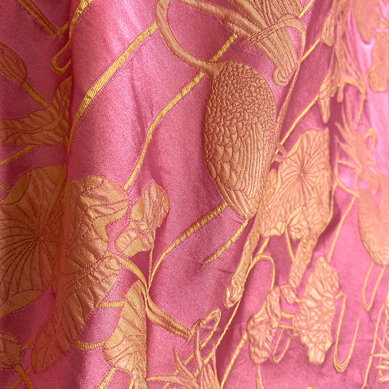 荷鹤相合新中式禅意提花面料汉服马甲外套儿童周岁服装手提包布料