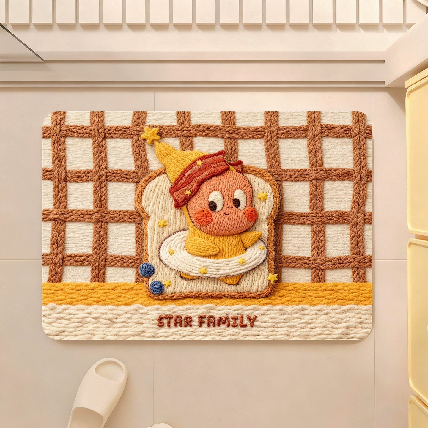 Cartoon-Style Woven-Like Bathroom Mat, Diatomaceous Earth Quick-Dry Non-Slip Water-Absorbent Foot Mat for Bathroom and Toilet Entrance