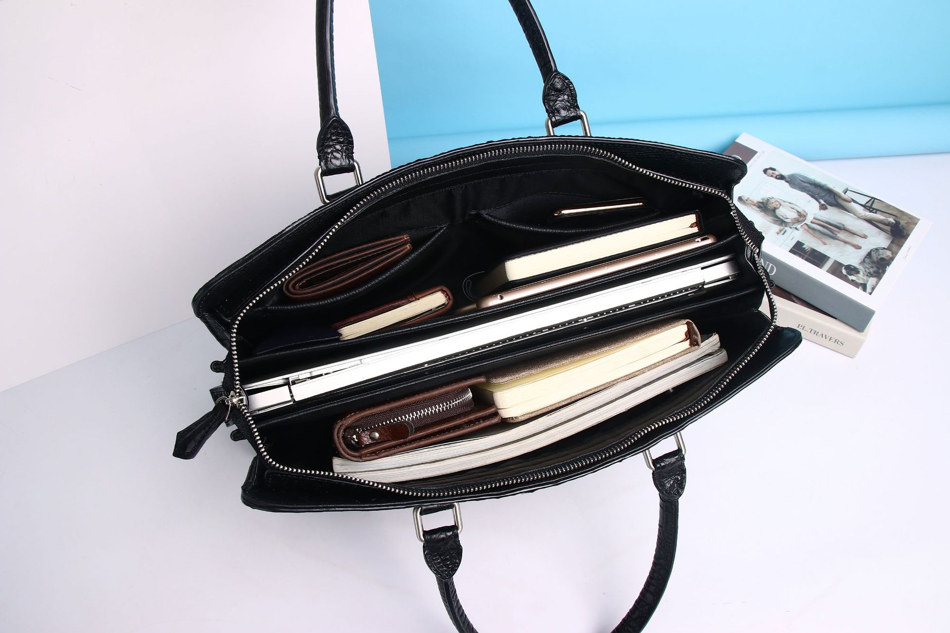 Túi xách công sở nam họa tiết cá sấu cao cấp, cặp da đeo chéo đựng laptop chi tiết 4