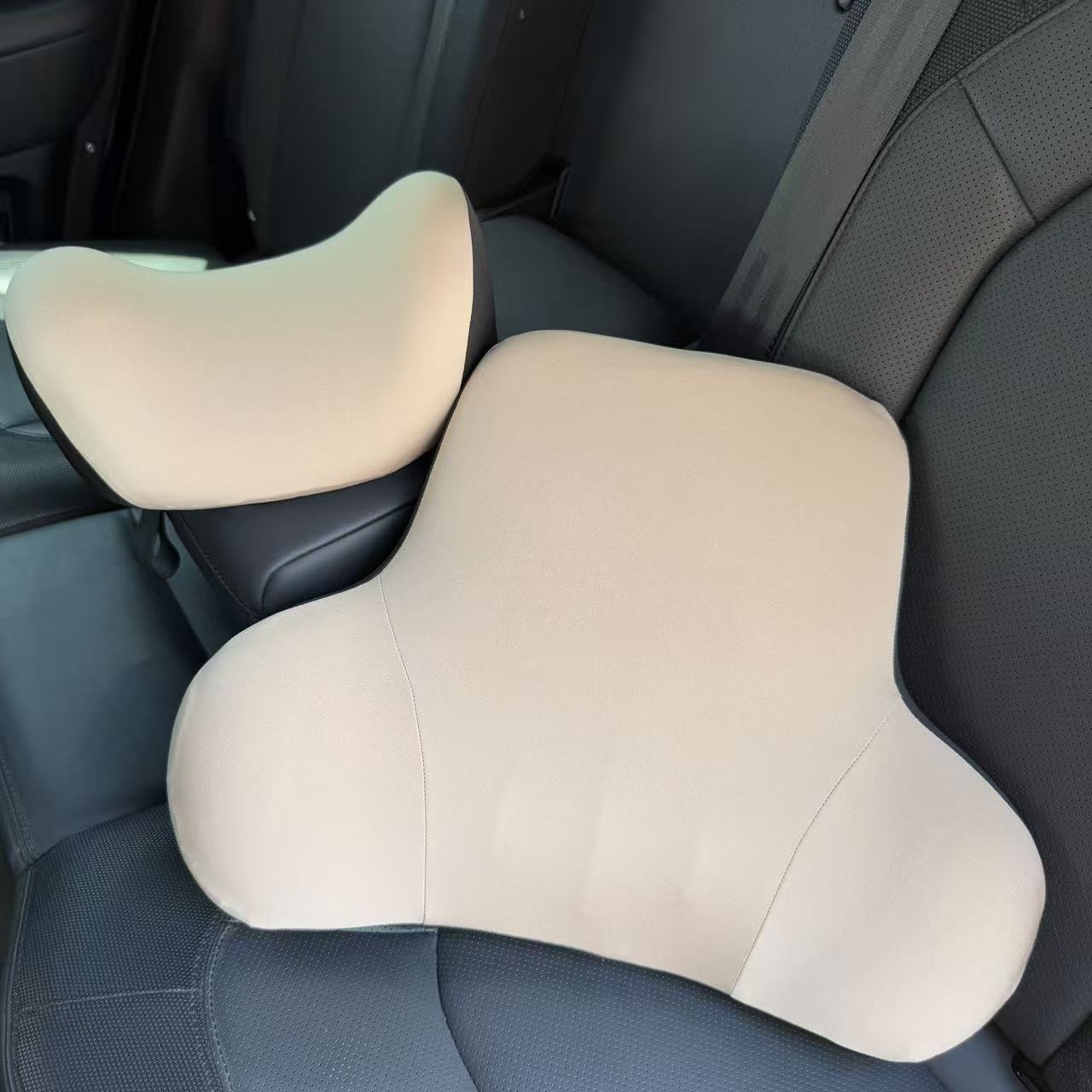 Business-style solid color car headrest and lumbar support set, made of memory foam, skin-friendly and soft, lightweight and compact neck support and back cushion