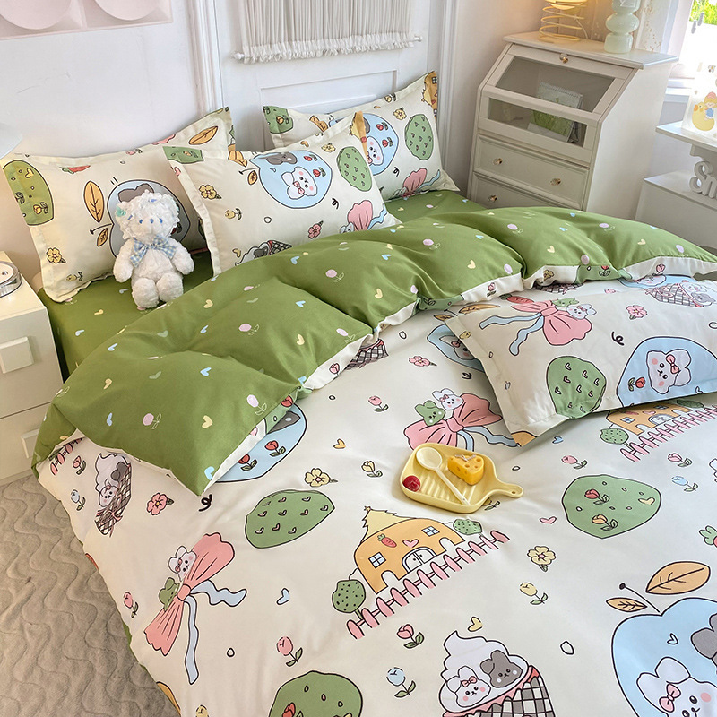 水洗棉四件套床单被套被罩学生宿舍单人床上用品三件套外贸跨磨毛