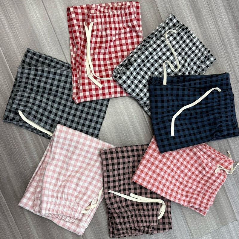 粉色多巴胺德绒格子家居裤女秋冬加厚垂坠感阔腿裤休闲慵懒直筒裤|undefined