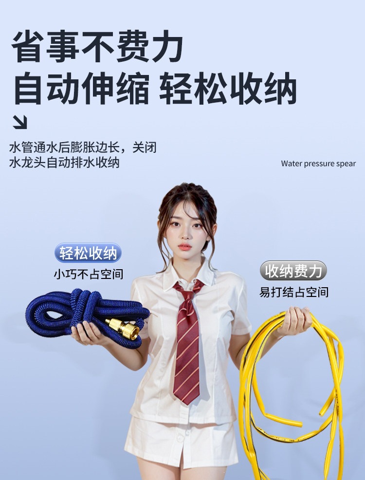 Suitable for car wash water guns, high-pressure nozzles, household faucets, retractable water pipes, flexible hoses, explosion-proof, powerful for washing floors and vehicles