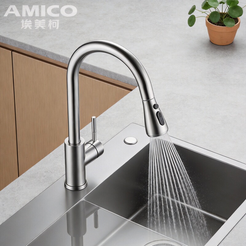 Amico All-Copper Hot and Cold Sink Faucet Kitchen Rotating Anti-Splash Pull-Out Kitchen Faucet Xg138 Amico All-Copper Hot and Cold Sink Faucet Kitchen Rotating Anti-Splash Pull-Out Kitchen Faucet Xg138