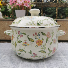 老式搪瓷锅双耳加厚家用汤锅炖锅砂锅珐琅锅平底锅煤气电磁炉通用