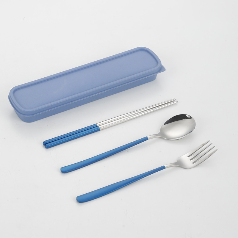 304 vajilla de acero inoxidable cuchara coreana tenedor palillos estudiante portátil conjunto de tres piezas traje creativo regalo puede ser logotipo personalizado