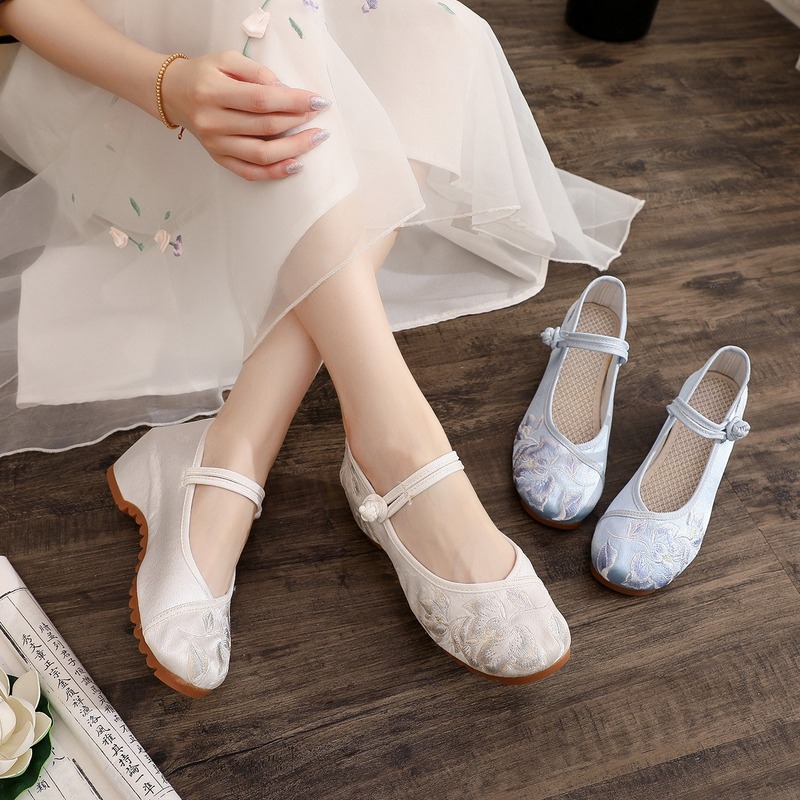 如轻 2023春款圆头内增高旗袍女鞋古风绣花鞋禅服茶服鞋舞蹈布鞋|undefined