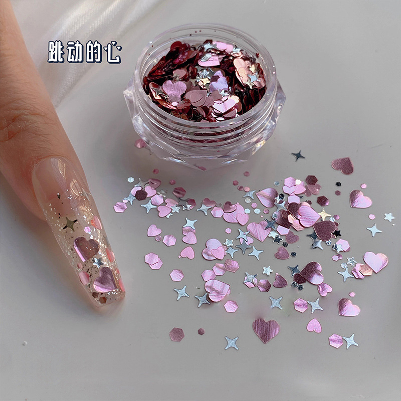 Beating Heart Special Nail Art Sequins Pink Love Star Mans Internet Red Flash Nail Art Material Nail Accessories