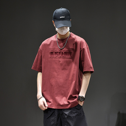 American short-sleeved T-shirt men's 2026 summer thin round collar technology cotton top loose print T-shirt cool technology