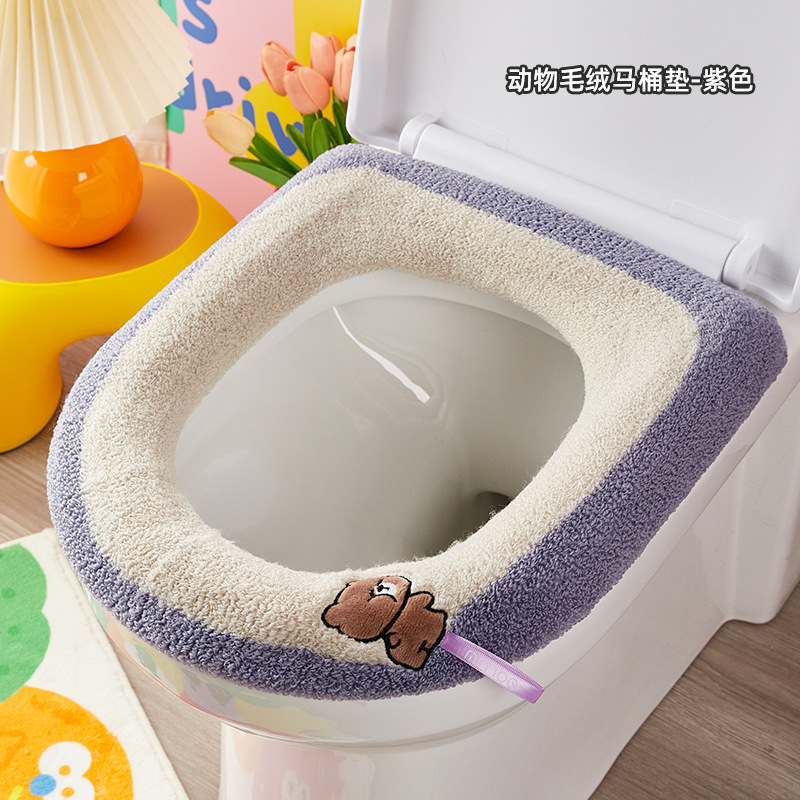 Invierno hogar almohadilla de inodoro de peluche engrosado funda de inodoro suave dibujos animados lavable inodoro elástico collar universal