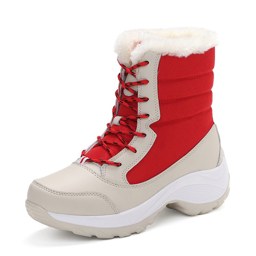 Women's Winter Snow Boots, High-Top Warm Cotton Shoes with Fleece Lining