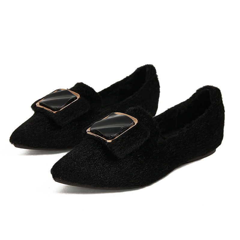 Fury shoes for women's outerwear, 2024 new pointed flat bottomed mink fur single shoes, oversized women's shoes