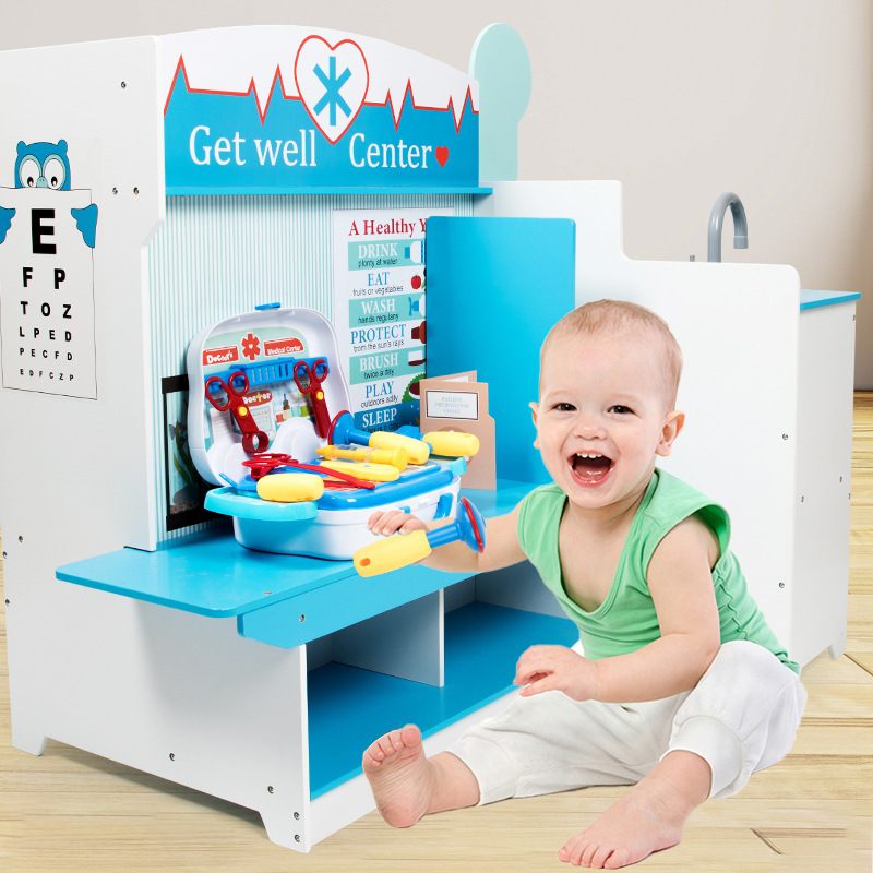 Children's Play-house Simulation Wooden Large Hospital Scene Interactive Game Role Playing Doctor Toy suit Female