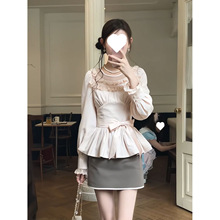 日系甜美设计感蝴蝶绑带收腰显瘦绝美粉色上衣+显瘦半身裙套装女