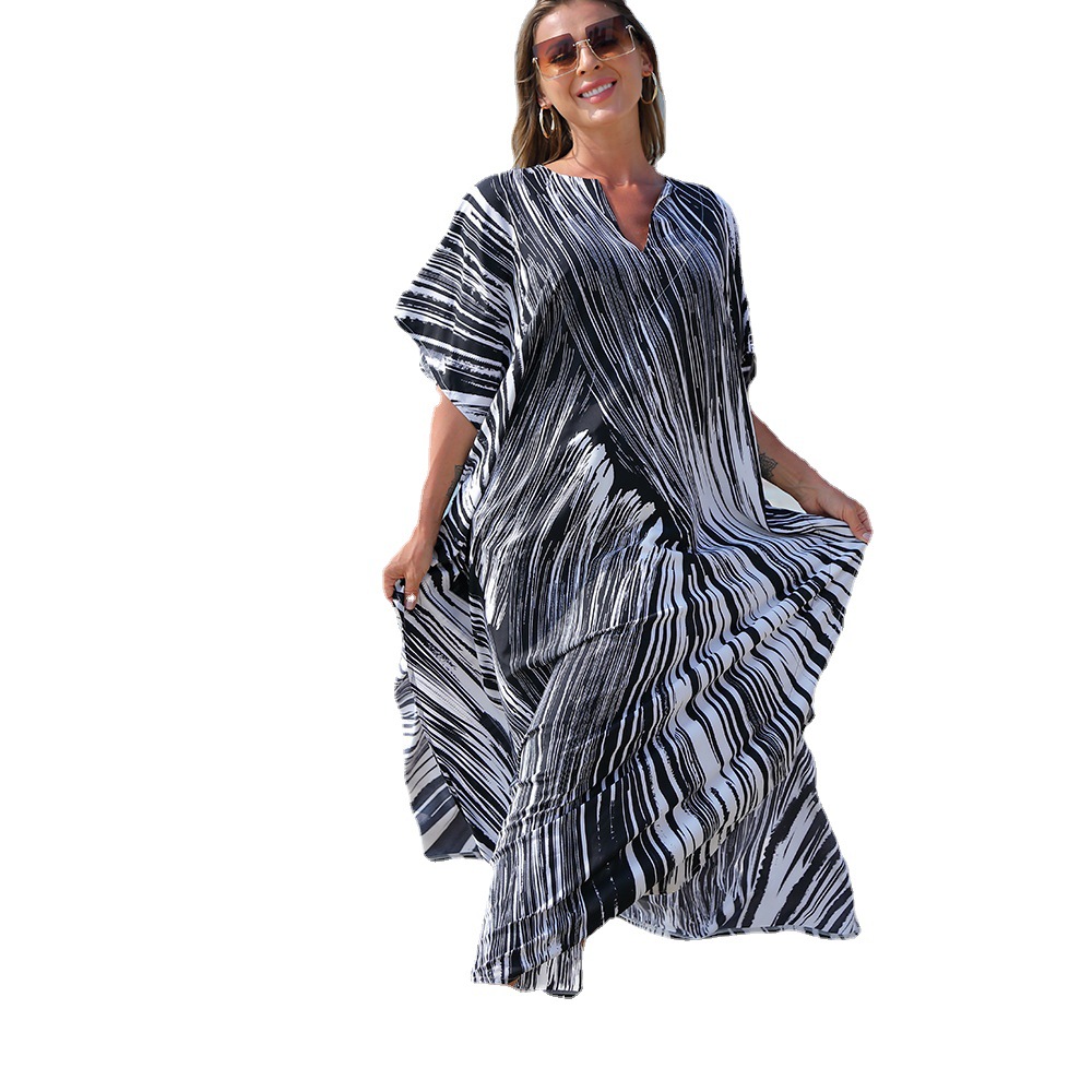 Cubierta de la playa de secado rápido Vestido de playa impreso holgado traje de vacaciones bikini protección solar camisa traje de baño cubierta hasta 1D40