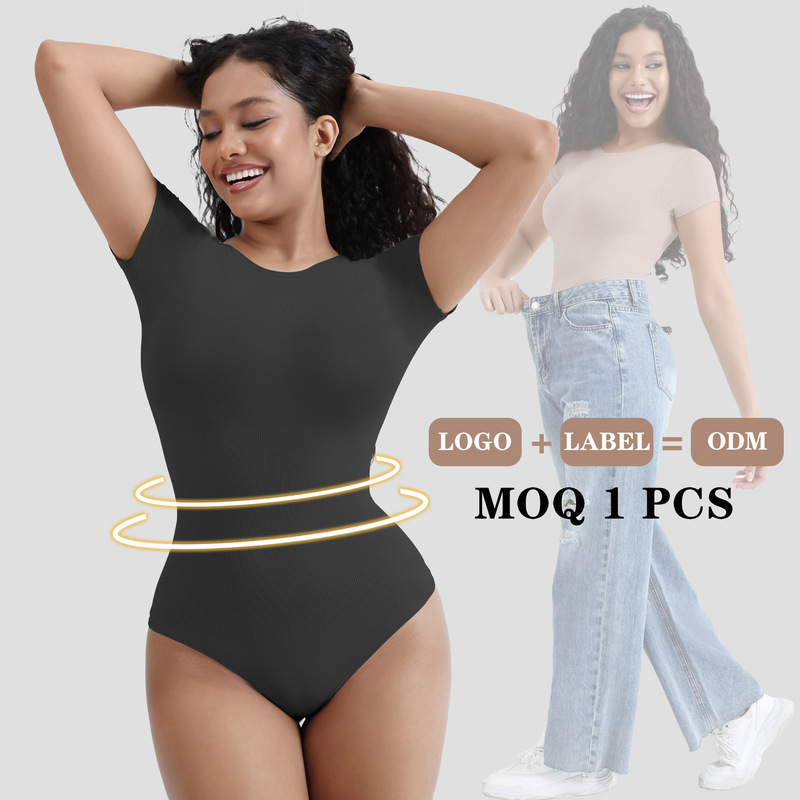 European and American Body Shaping Garments, Body Shaping Garments, Whole Body Strong Chest Compression Bodysuit, Seamless Pure Color Short-Sleeved One-Piece Tops