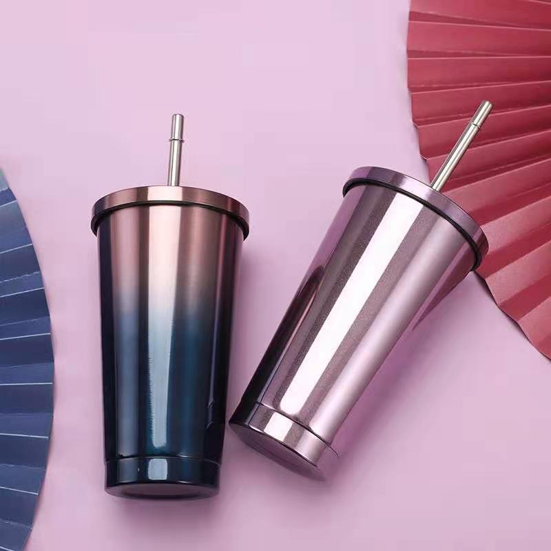 Straw cup Yan value Stainless steel adult fashion vacuum cup Tea cup men and women Office Cup Lettering