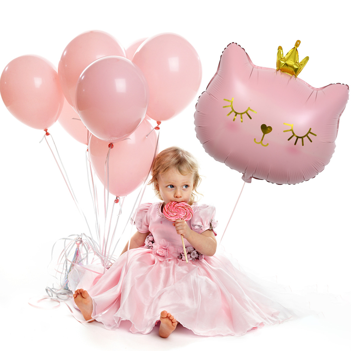 Corona gato cabeza aluminio película globo lindo negro Rosa gato cabeza fiesta Fondo decoración aluminio película aluminio papel de aluminio globo