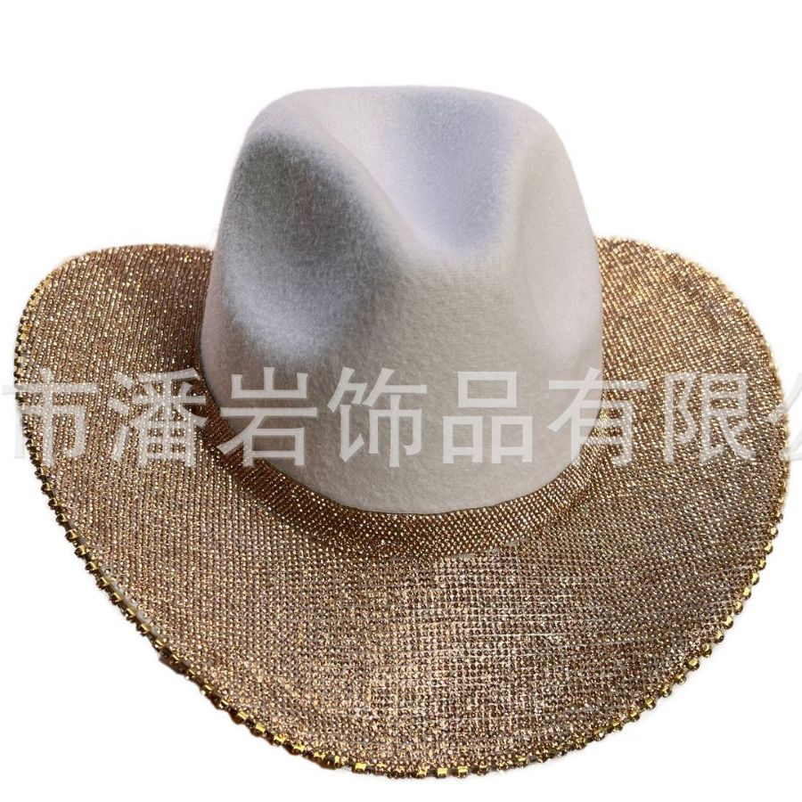Sombreros de estilo europeo y americano para comercio exterior, sombreros de vaquero occidentales, sombreros de jazz para hombres y mujeres con pedrería, sombreros de fieltro de lana con ala ancha