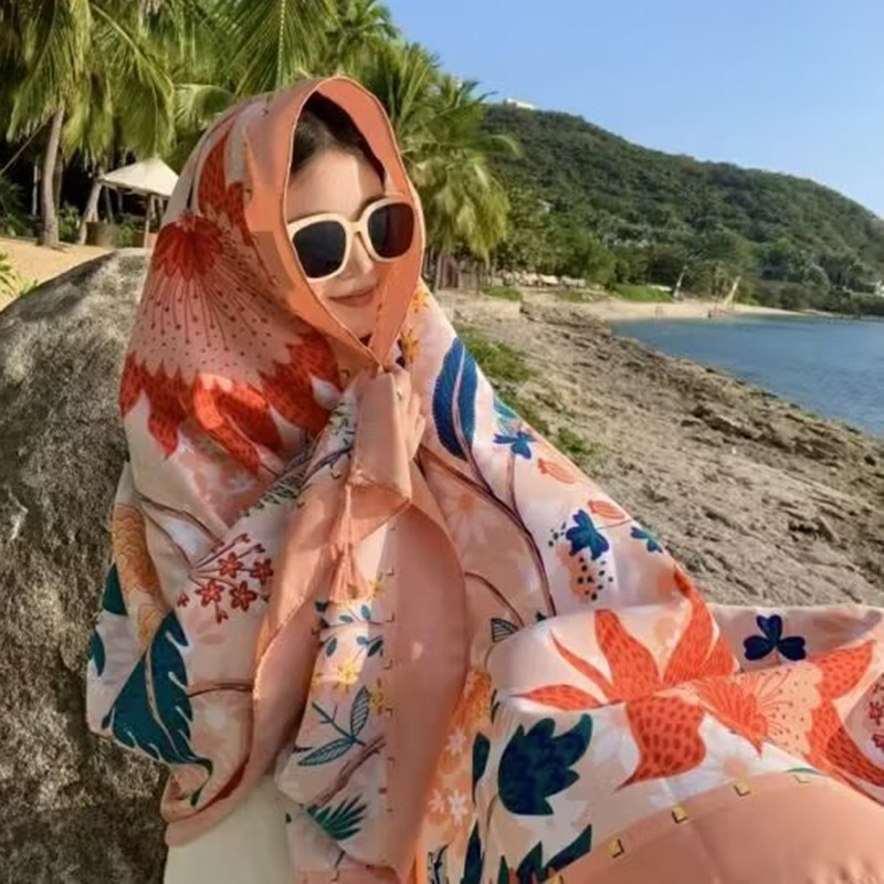 Sopa de satén de twill para mujeres 2025 bufandas de viento nacional de verano tibetanas bufandas de seda protector solar lago Qinghai turismo foto toalla de playa