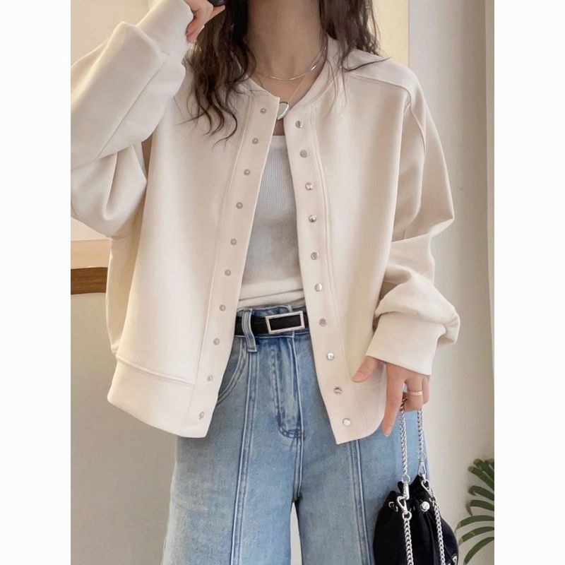 纯色宽松短款卫衣棒球服外套女2025秋季休闲小个子夹克上衣开衫潮|undefined