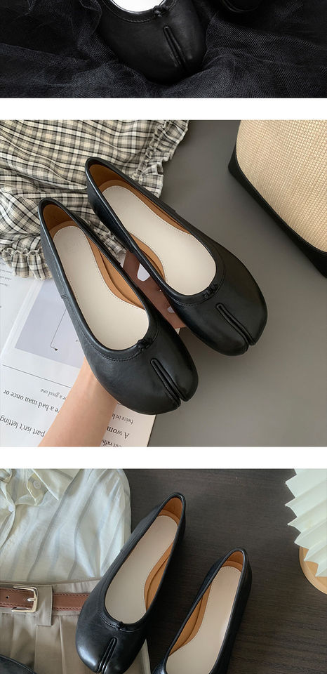 Giày búp bê nữ da bò mũi tách ngón đế bệt kiểu giày lười — Bạc vân nứt, hàng có sẵn, Hàng có sẵn màu trắng, Hàng có sẵn màu đỏ, Màu nâu, hàng có sẵn chi tiết 15