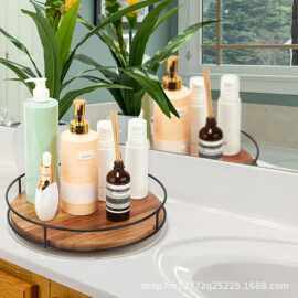 跨境木质桌面置物架厨房可旋转调料收纳架旋转盘化妆品香水整理架