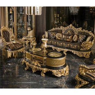 Baroque Style Sofa Set Royal Gold Turkish Wooden Couches Lux