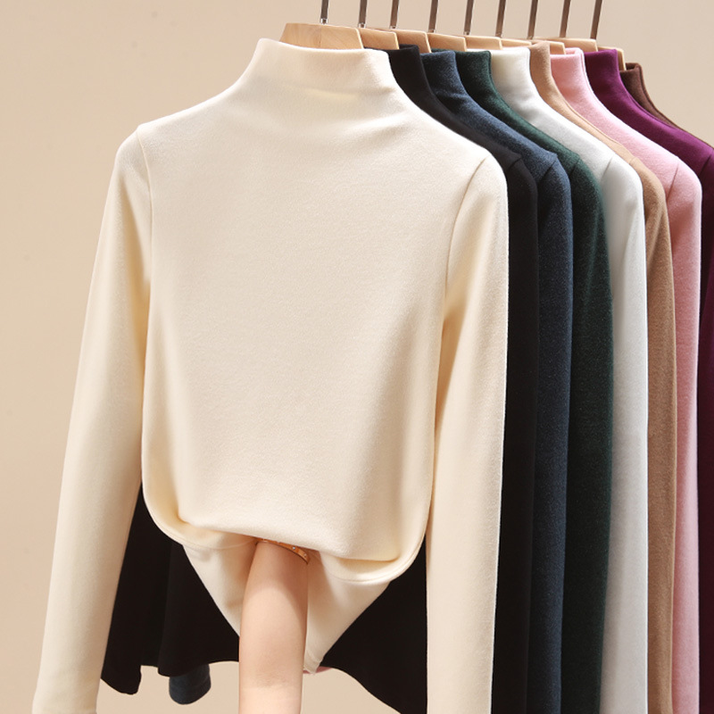 Niñas 2023 nueva camisa de fondo Otoño e Invierno ropa de terciopelo para niños bebé de manga larga Camiseta de cuello alto estilo occidental Top cálido