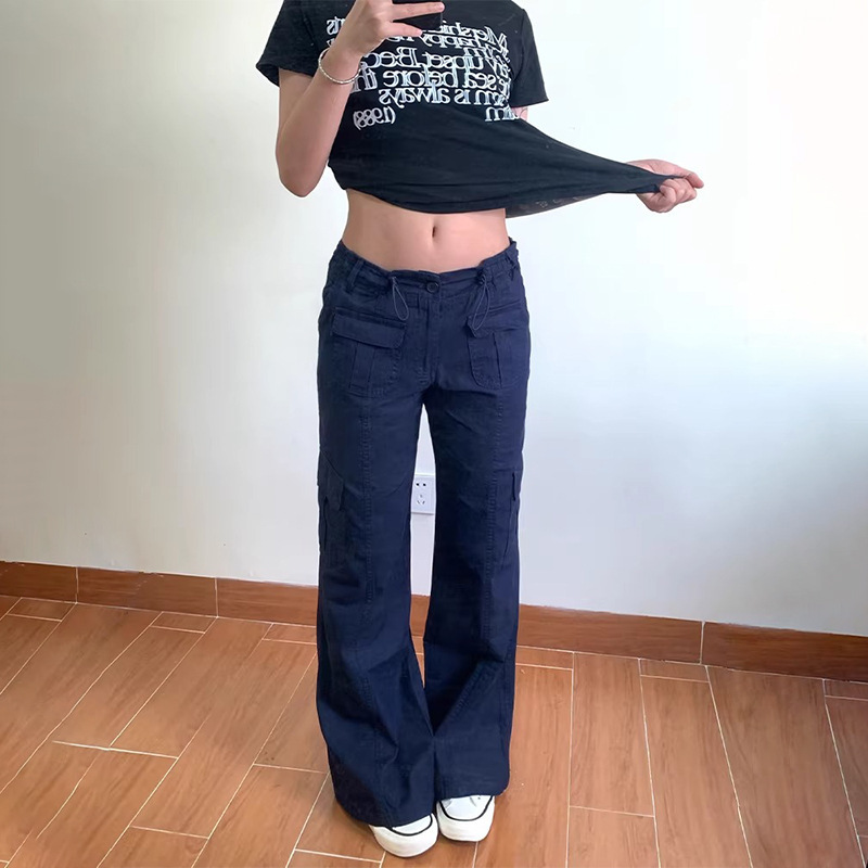 American Retro Low-Waist Straight-Leg Casual Pants for Women, Spring and Summer Thin New Style, Multi-Pocket Loose Workwear Long Pants American Retro Low-Waist Straight-Leg Casual Pants for Women, Spring and Summer Thin New Style, Multi-Pocket Loose Workwear Long Pants