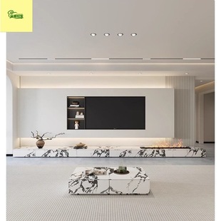 New Italian Minimalist Slate Tv Cabinet Floor-Standing Light Luxury Suspended Floor with Fireplace Living Room Home Tv Cabinet