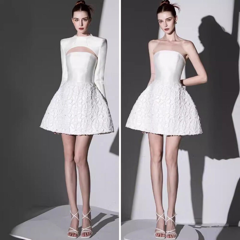 In Stock 30070 Vietnamese Designer New Style Short Vest Top Set, Small Formal Dress, High-End White Strapless Dress In Stock 30070 Vietnamese Designer New Style Short Vest Top Set, Small Formal Dress, High-End White Strapless Dress