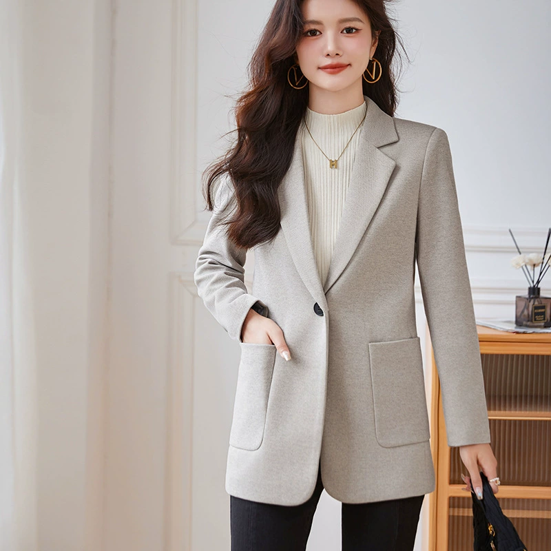 Apricot demi-season small classic suit jacket, thermal underwear for leisure, 2023 collection, for teenagers, autumn