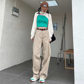 卡其色阔腿裤女2026夏秋新款高腰显瘦梨形身材显瘦直筒休闲长裤子