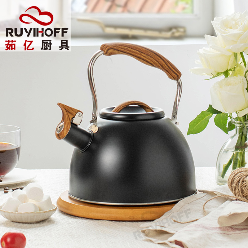 Amazon nuevo hervidor de agua de acero inoxidable negro silbato hervidor transfronterizo plegable mango hervidor de estilo europeo