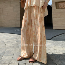 【特价不退换】复古波嬉印花莱赛尔高腰宽松休闲阔腿裤85459
