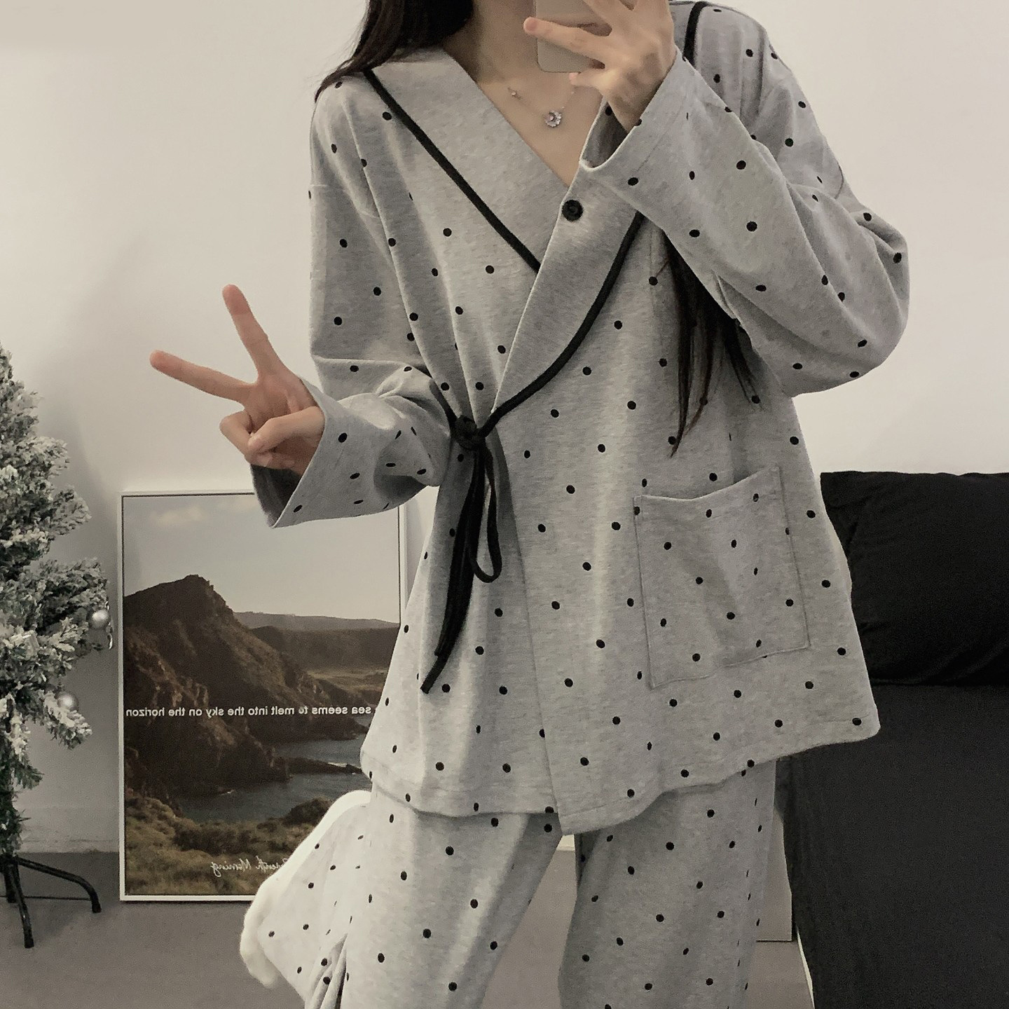 Maternity Kimono Spring and Autumn Pregnancy Expectant Maternity Pajamas Cotton Summer Postpartum Adjustable Nursing Long-Sleeve Set