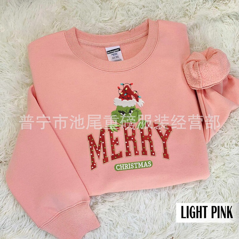 Independent Station SHEIN Christmas Happy Family Gift for Christmas Green Monster Embroidered Distinctive Shirt Sports Sweat