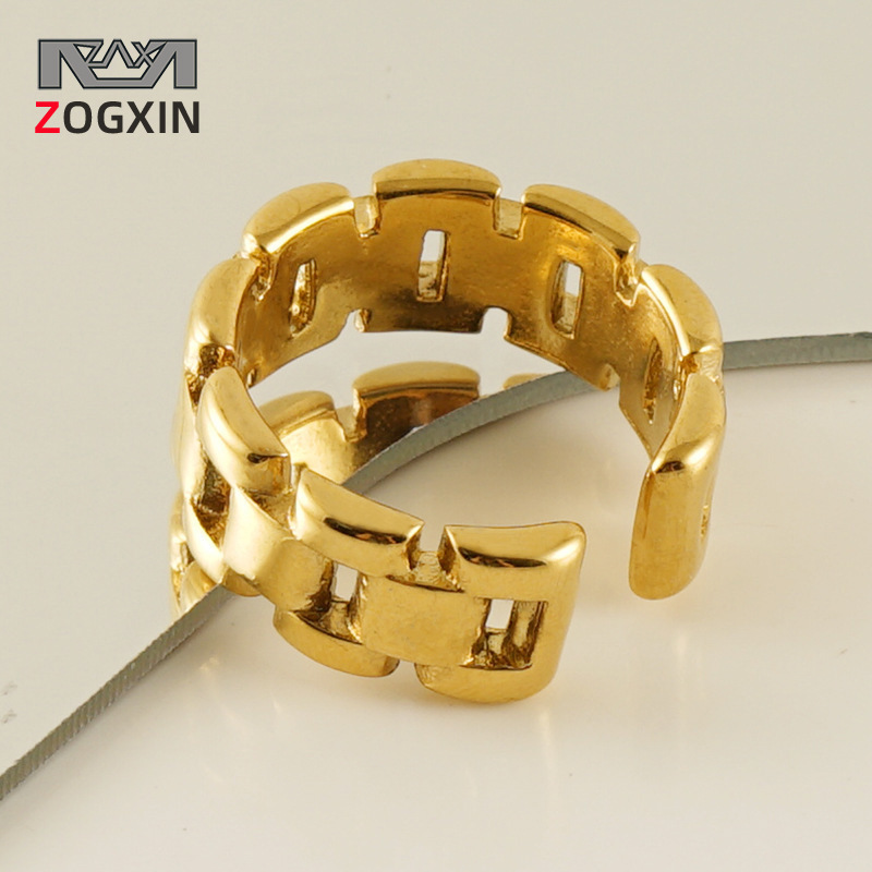 Nuevo diseño versátil acero inoxidable 18K oro geométrico anillo titanio acero simple anillo abierto