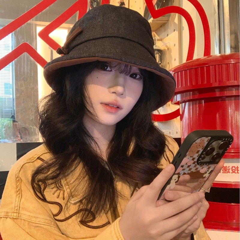复古气质蝴蝶结盆帽韩系时髦百搭牛仔渔夫帽子女2025年新款遮阳帽|undefined