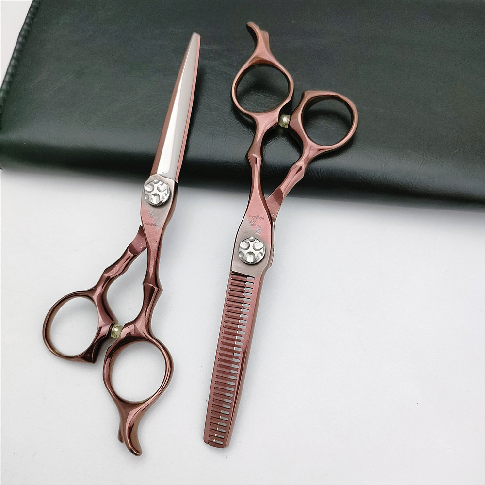 440C美发剪刀批发 异型短柄剪刀 紫铜色电镀 高螺丝 剪刀厂 特价