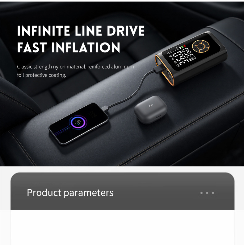 Car-Mounted Wireless Air Pump, Portable Multi-Functional Digital Display Emergency Air Pump, Tire Inflator for Electric Vehicles