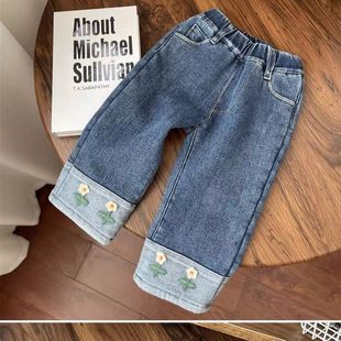 2025 Girls' Winter Baby Fleece-Lined Thickened Jeans with Fleece Lining, Extra Thick Pants, Long Pants, Fleece-Lined for Warmth