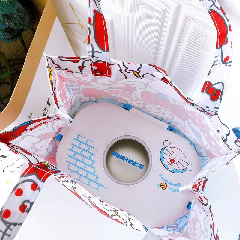 Cartoon Portable Button Water Bottle Bag, Handheld Lunch Bag &ndash; Sanrio's Hello Kitty & Shin Chan Design, High-Capacity Storage for Student Bento Boxes