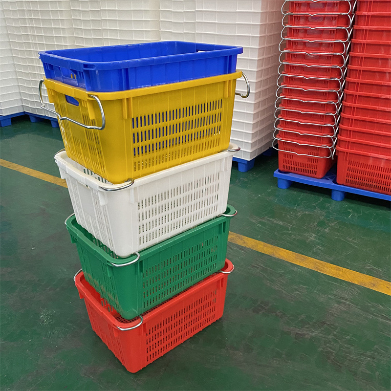 厂家现货浙江宁波义乌冷库食品配送框 白色蔬菜周转筐 带铁耳